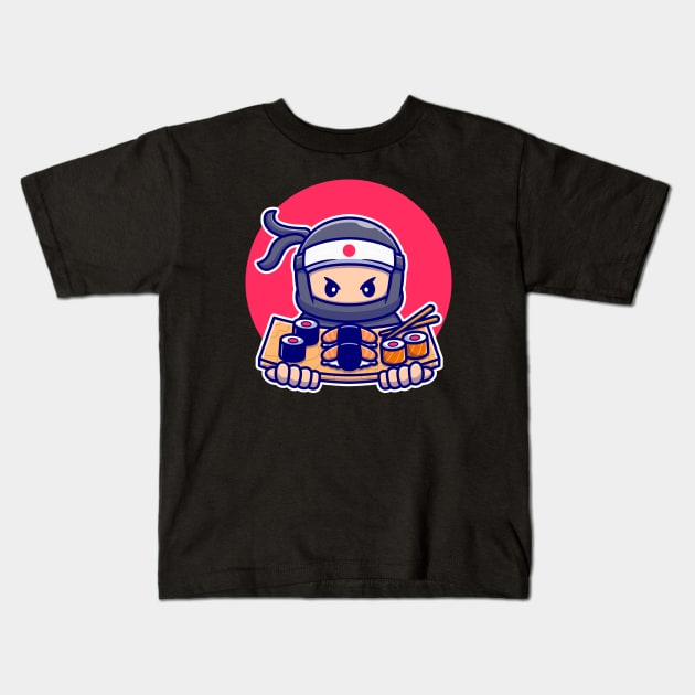 Cute Ninja With Sushi Kids T-Shirt by Catalyst Labs